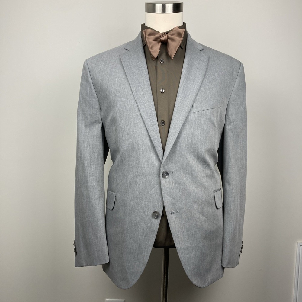 Kenneth Cole Mens Slim fit Suit Jacket Blazer 48 R Light Grey Solid Stretch